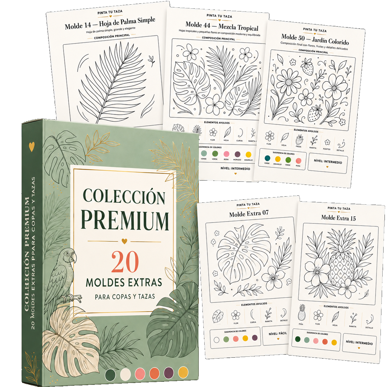 Presentación visual de 20 moldes adicionales: colección premium