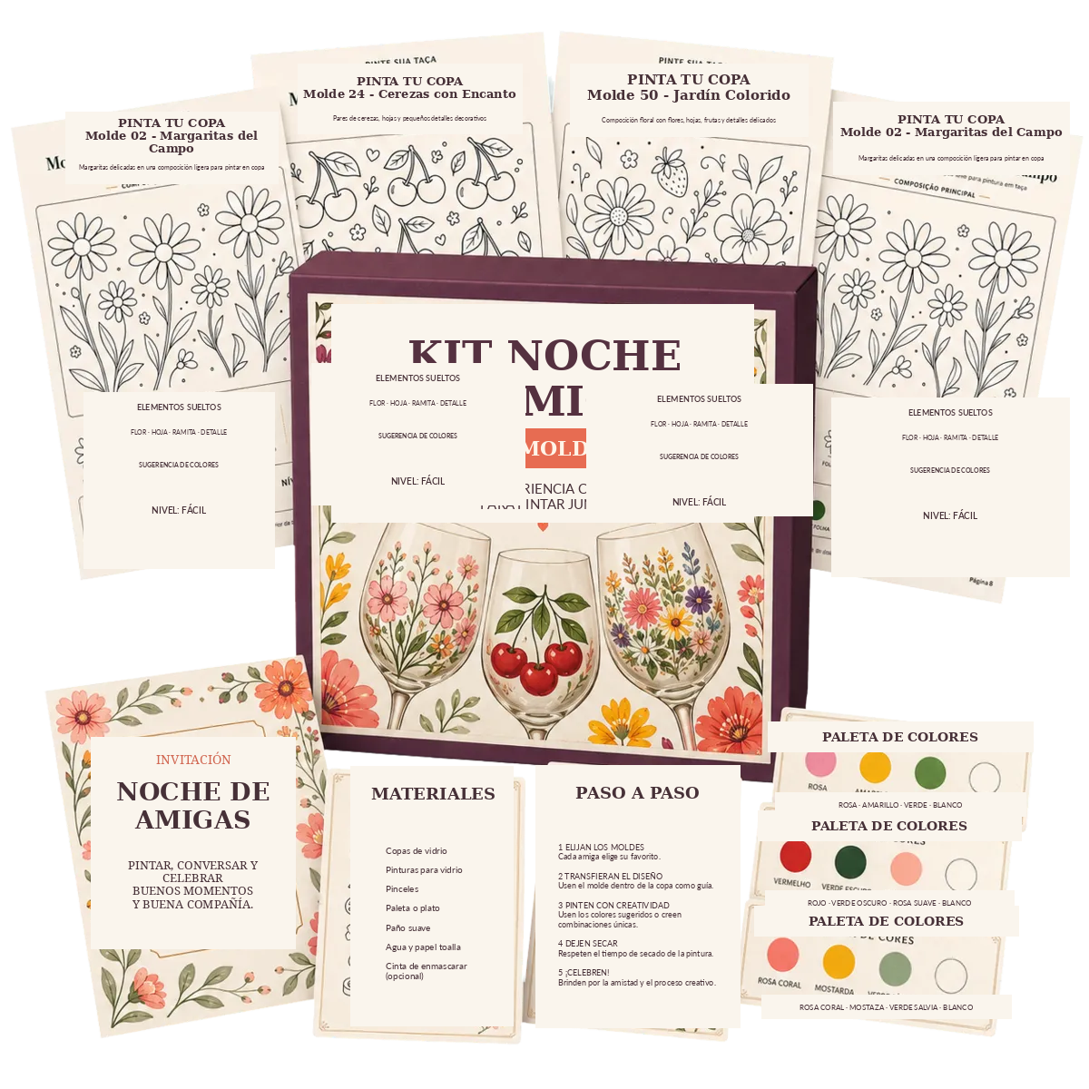 Presentación visual de Kit noche con amigas + 20 moldes